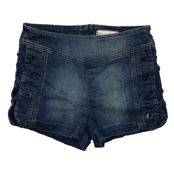 Free People Women's Denim Jean Shorts Size 27 Criss Cross‎ Lace Sides - Picture 1 of 8